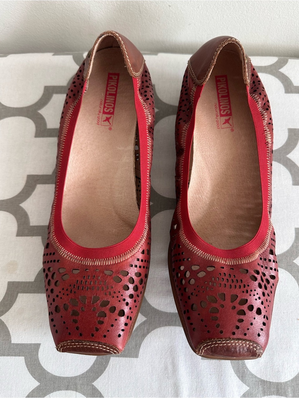 PIKOLINOS Red Perforated Leather Ballet Flats - Picture 2 of 4